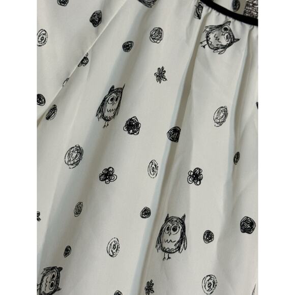 Kensie Women's Black And White Short Sleeve Owl Blouse, Polyester, Super Cute, S - Picture 4 of 8